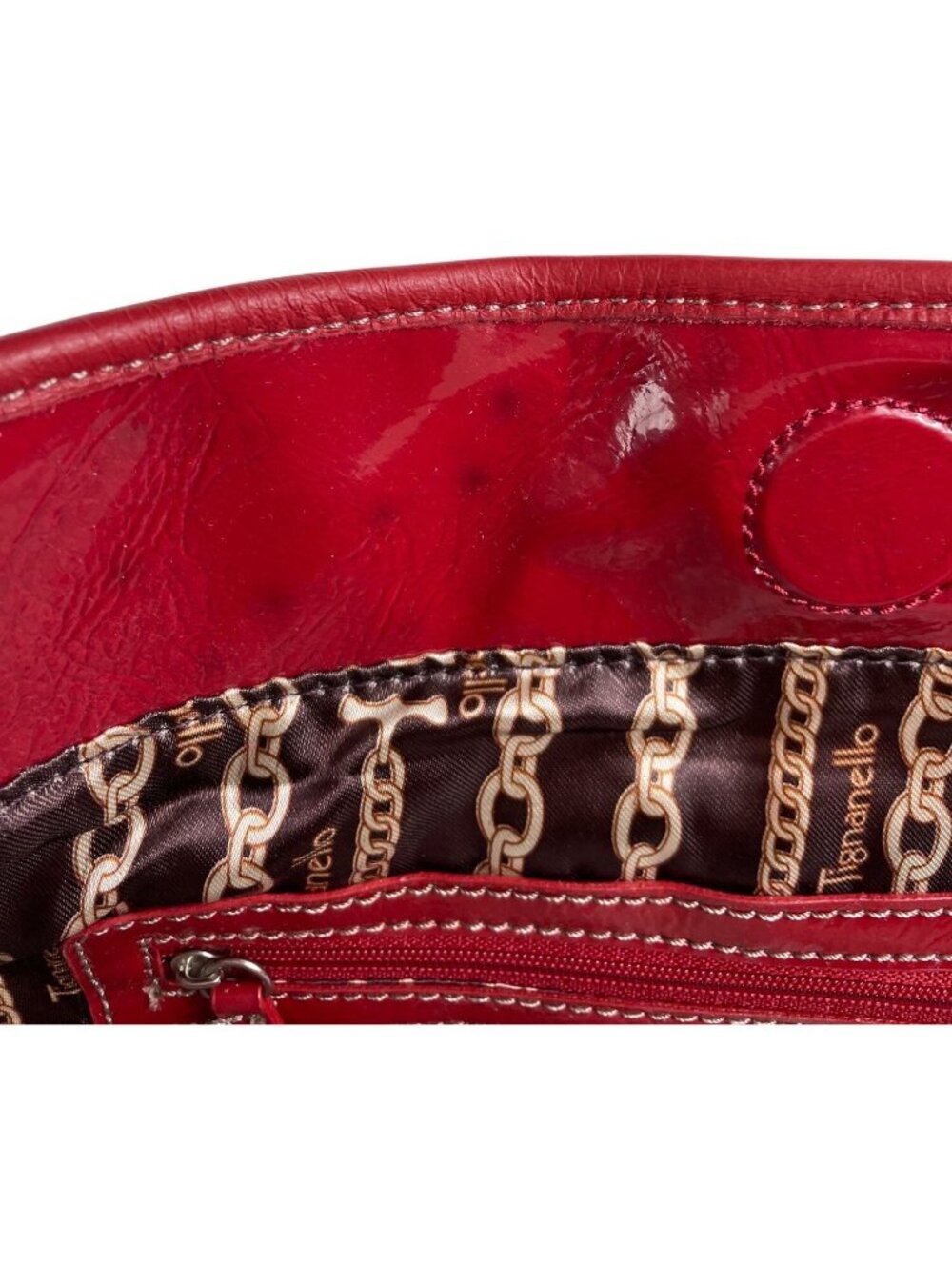 Tignanello Red Glossy Quilted Tote Bag With Dual Handles - Picture 14 of 16